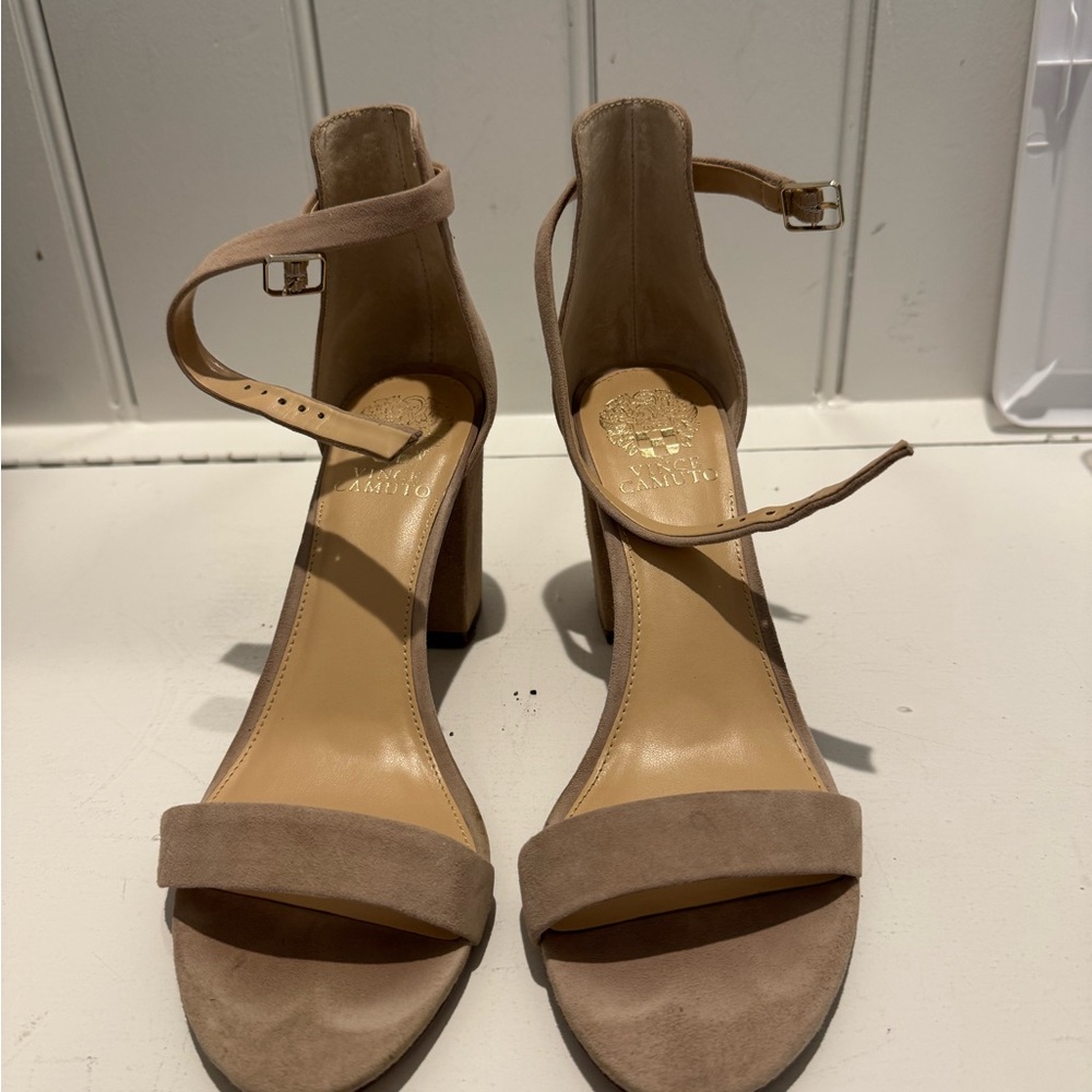 Vince Camuto Beige Ankle Strap Heels